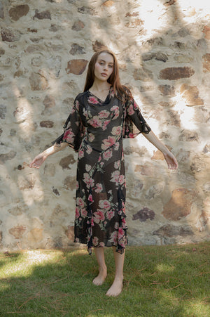 1930s floral silk chiffon dress