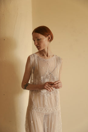 1920s French filet lace tulle dress