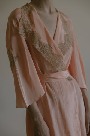 C. 1930s silk lace bell sleeve robe