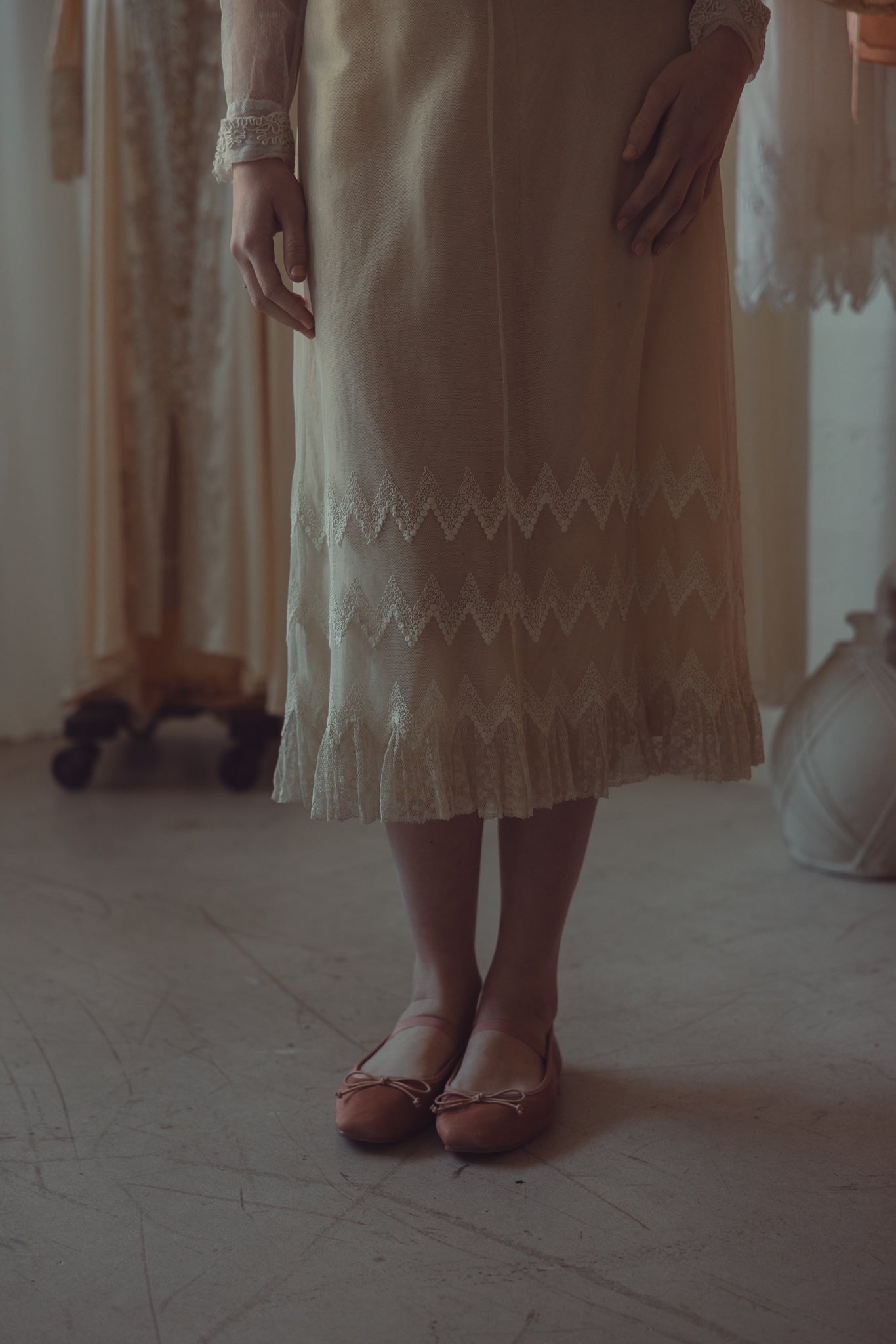 1900s French tulle lace skirt