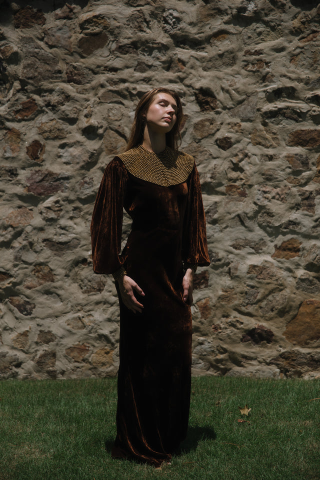 1930s panne velvet studded gown