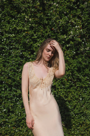 1930s French silk lace fishtail hem nightgown