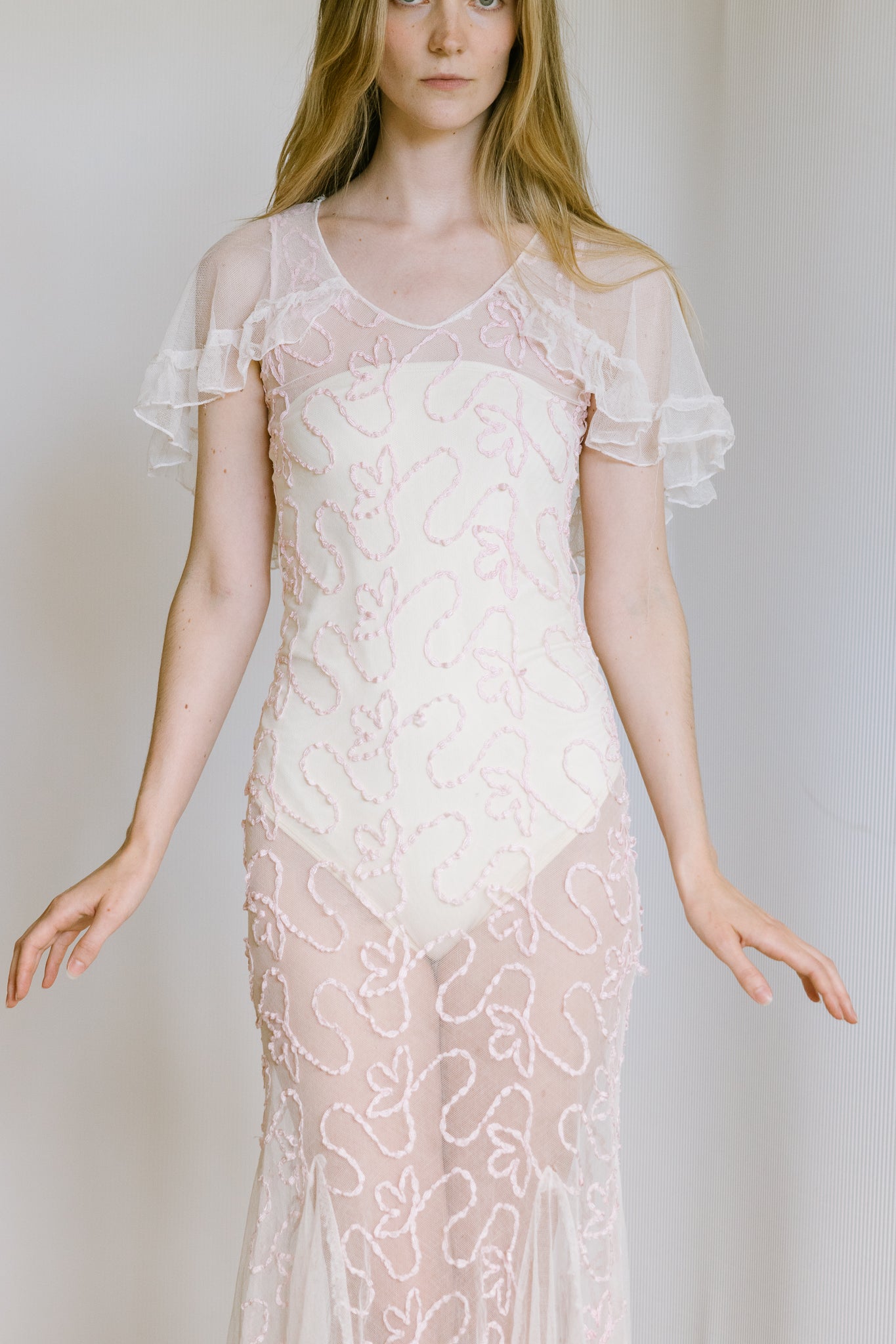 1930s ribbon work net gown