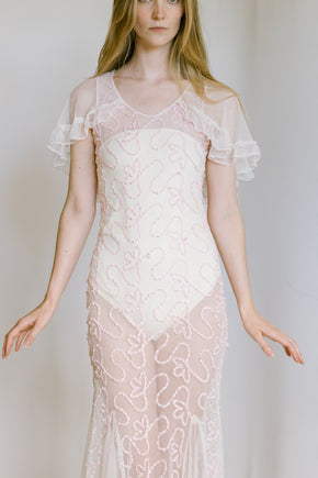 1930s ribbon work net gown