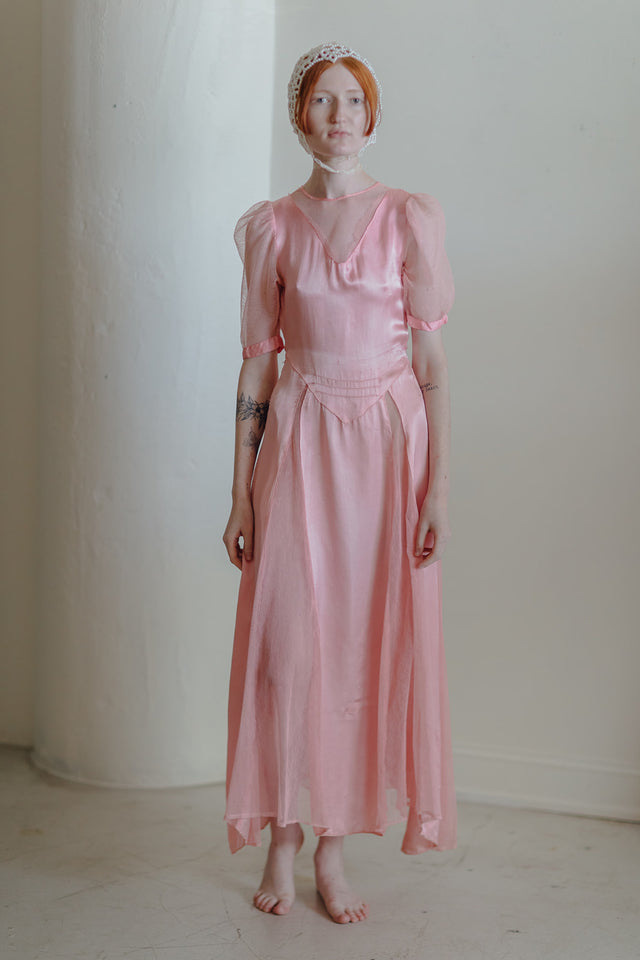 1930s pink silk net gown