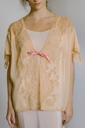 1920s French silk lace bed jacket