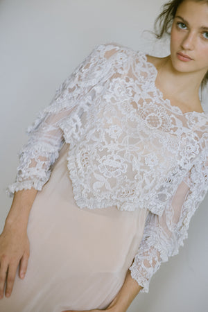 1910s pointed mixed lace embroidered blouse