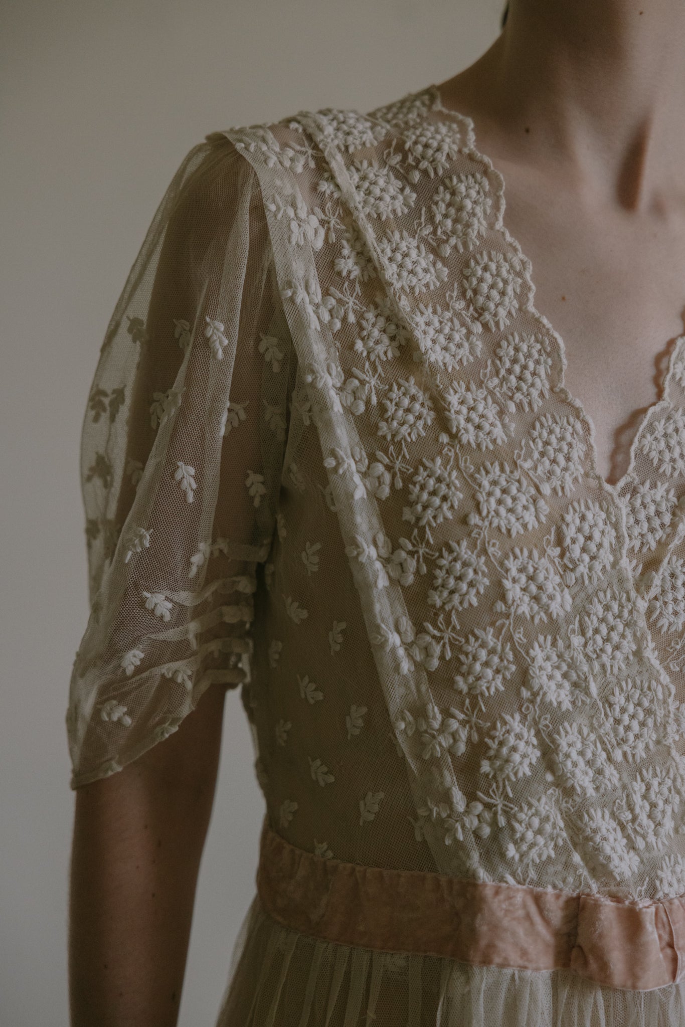 1912 schiffli embroidered tulle dress