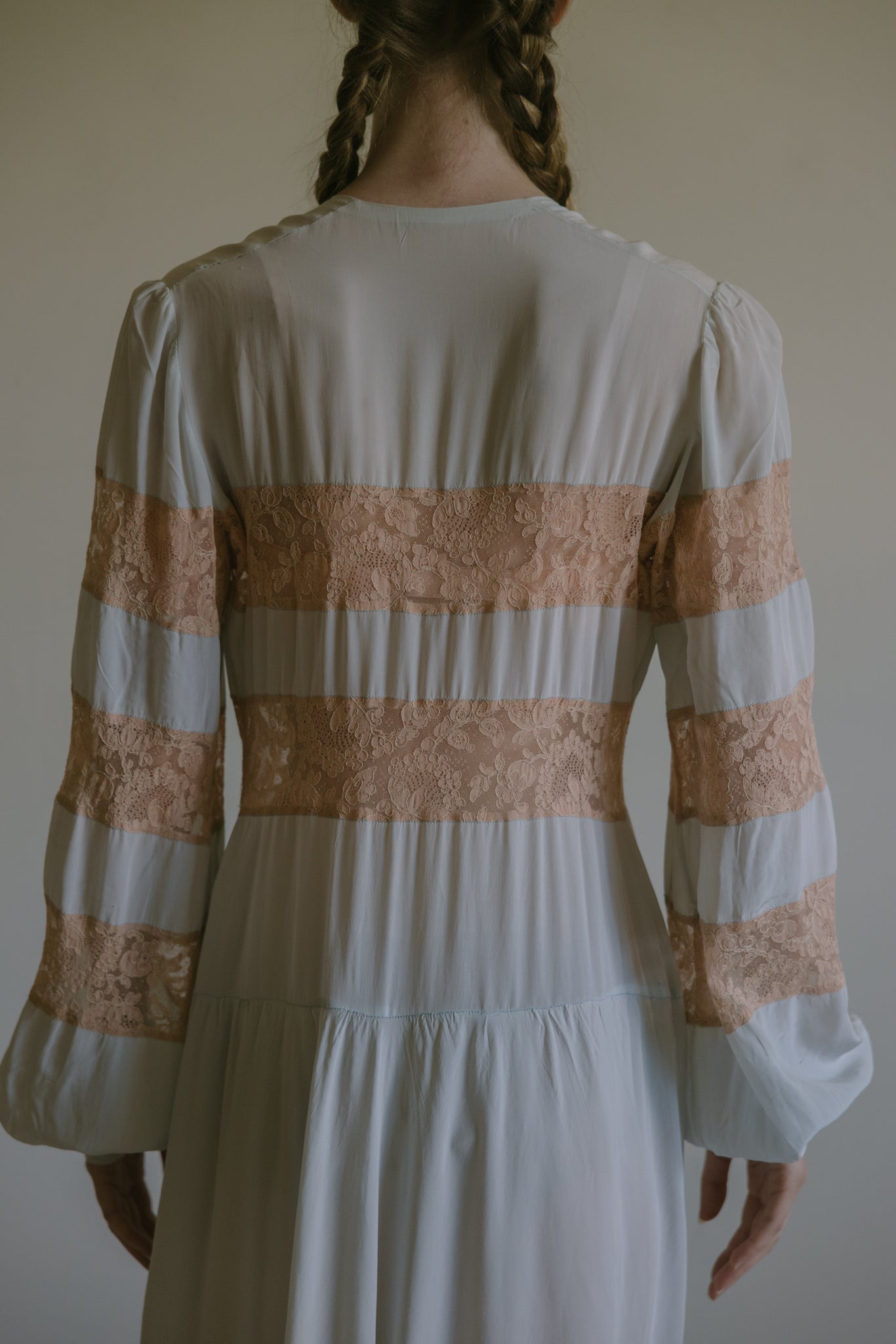 1930s blue silk lace gown, Paris