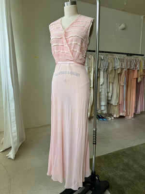 1930s crinkle silk chiffon gown, France