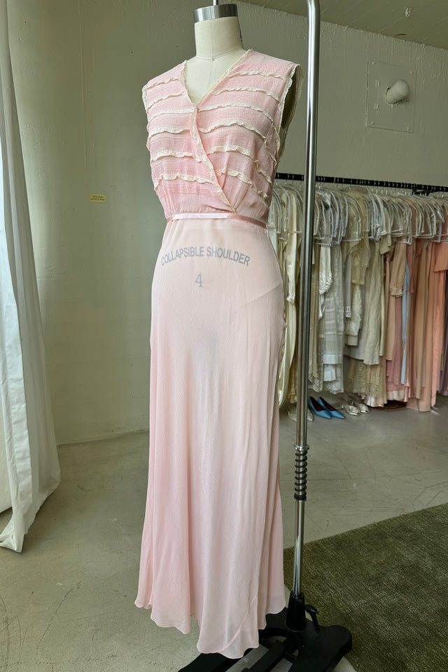 1930s crinkle silk chiffon gown, France