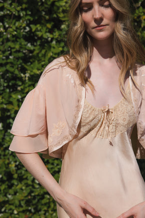 1930s French silk embroidered bed jacket