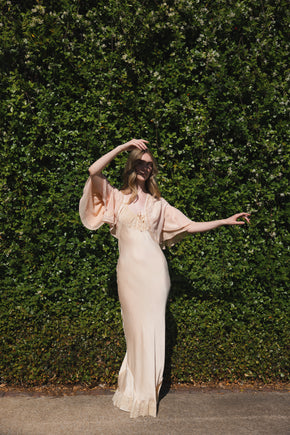 1930s French silk lace fishtail hem nightgown