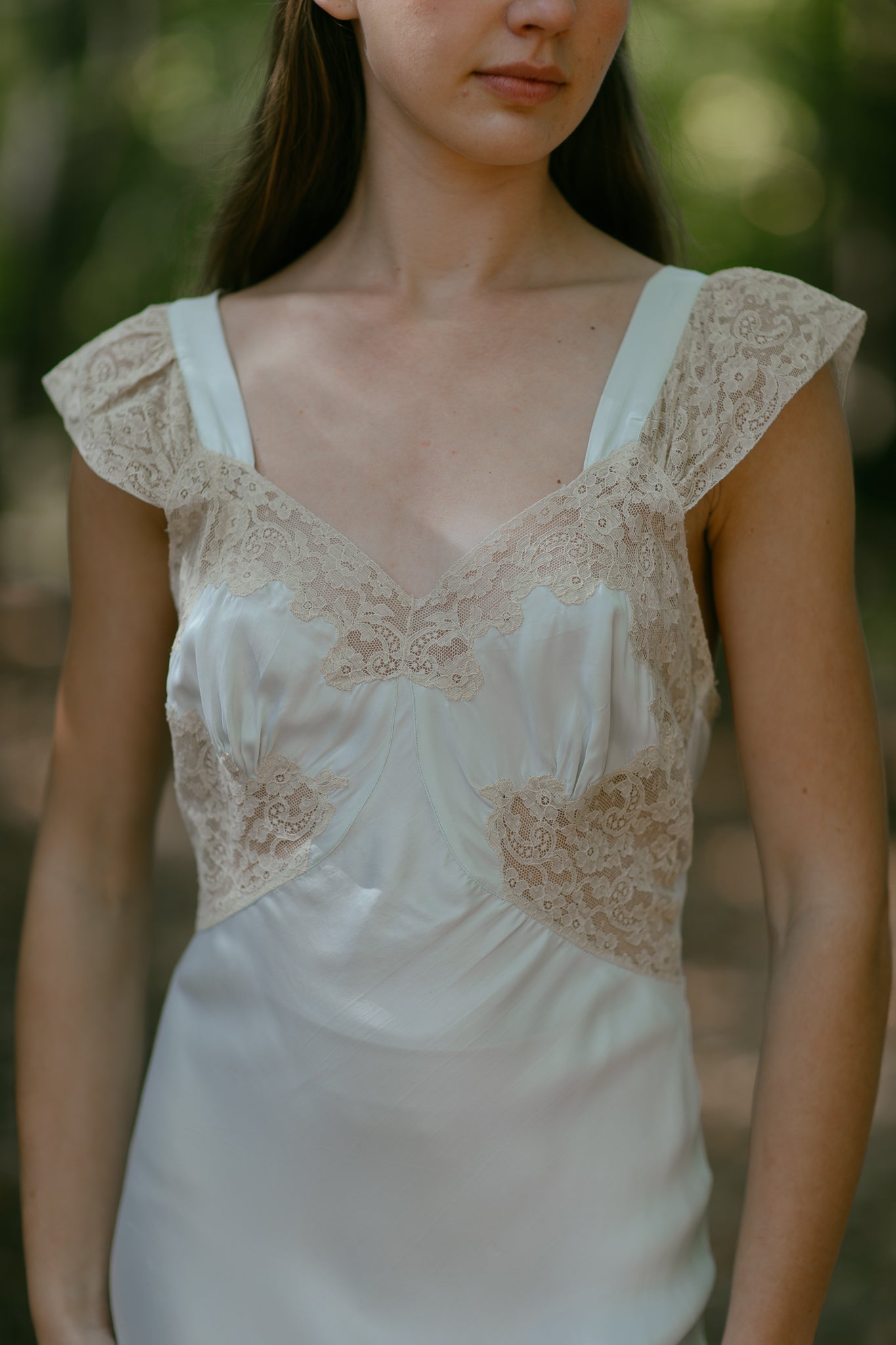 1940s blue silk lace nightgown