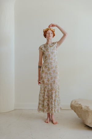 1930s floral printed Organdy evening dress