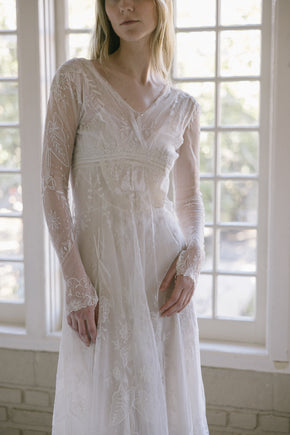 19th century tambour lace wedding coat gown