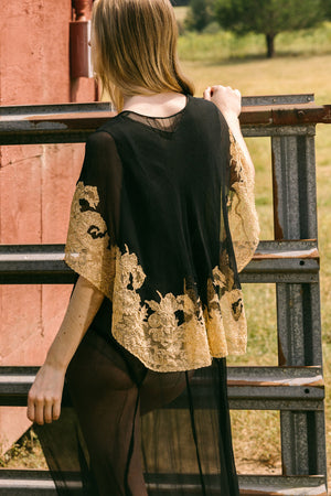 1920s silk chiffon lace capelet dress