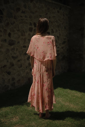 1920s rose motif silk chiffon dress