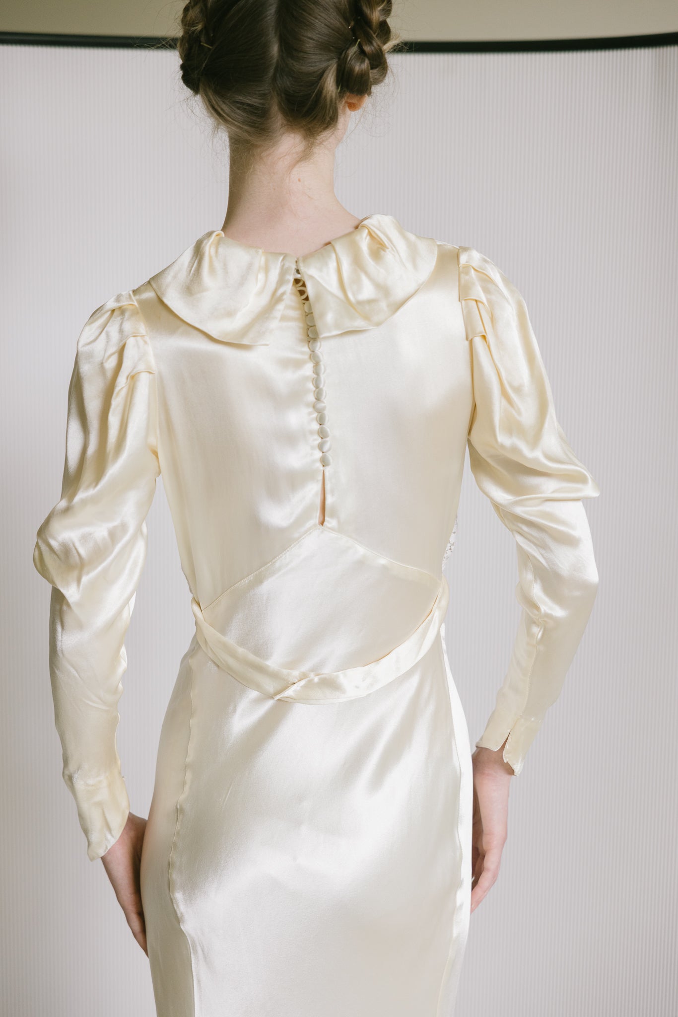 1930s European silk lace wedding gown