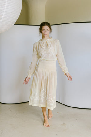1920s Hungarian embroidered cotton dress