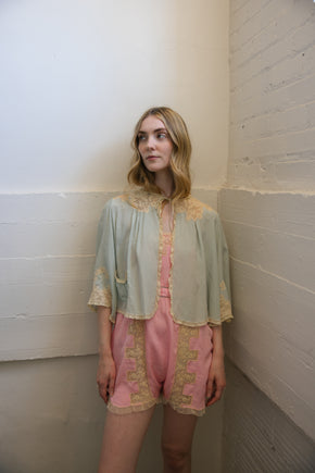 1930s green silk bed jacket