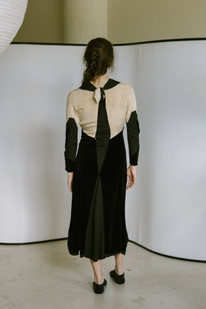 1930s art deco Crepe velvet dress