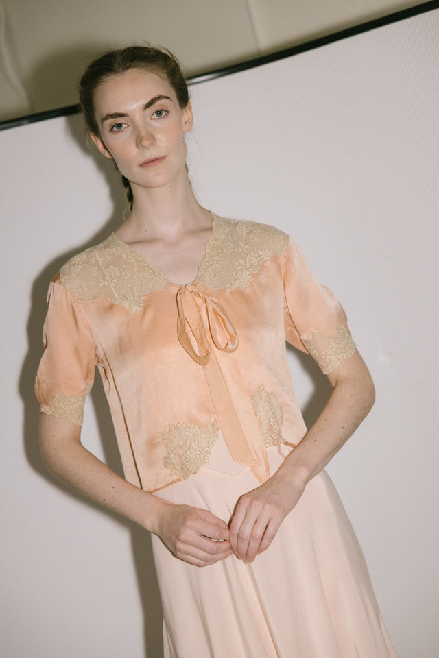1930s silk bed jacket, France