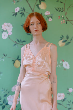 1930s braided french silk satin bias cut nightgown