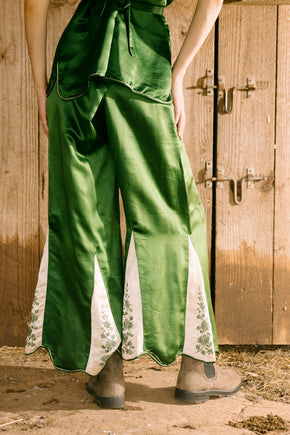 Antique 1920s emerald silk 4 piece chinoiserie set