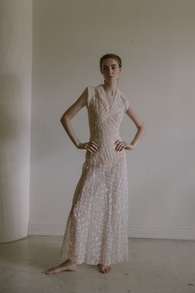 1930s embroidered organza dress set