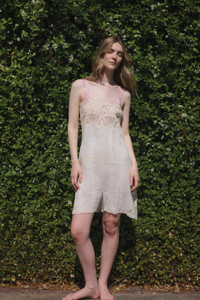 1920s French monogrammed gauze lace step in