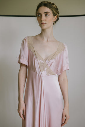 1930s light mauve silk satin lace gown, France