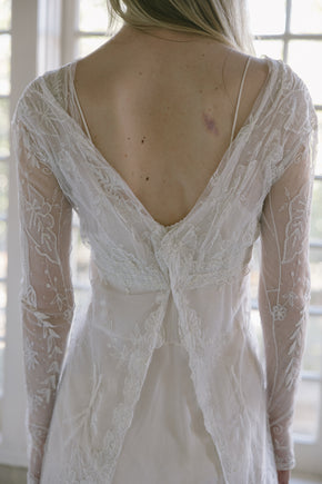 19th century tambour lace wedding coat gown