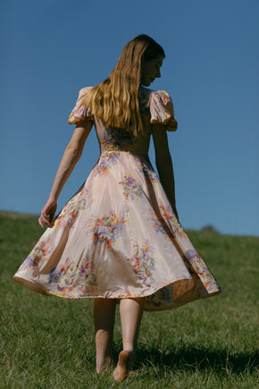 1930s silk taffeta floral bow dress