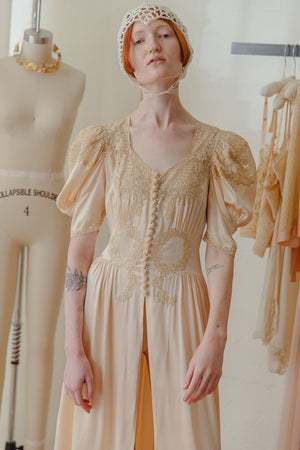 1930s French trousseau peignoir silk lace robe