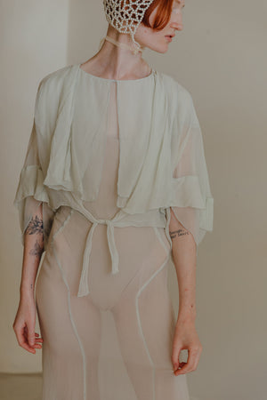 1930s Sea foam Crepe chiffon evening set
