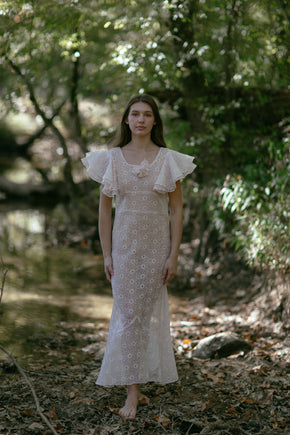 1930s blush eyelet organza gown