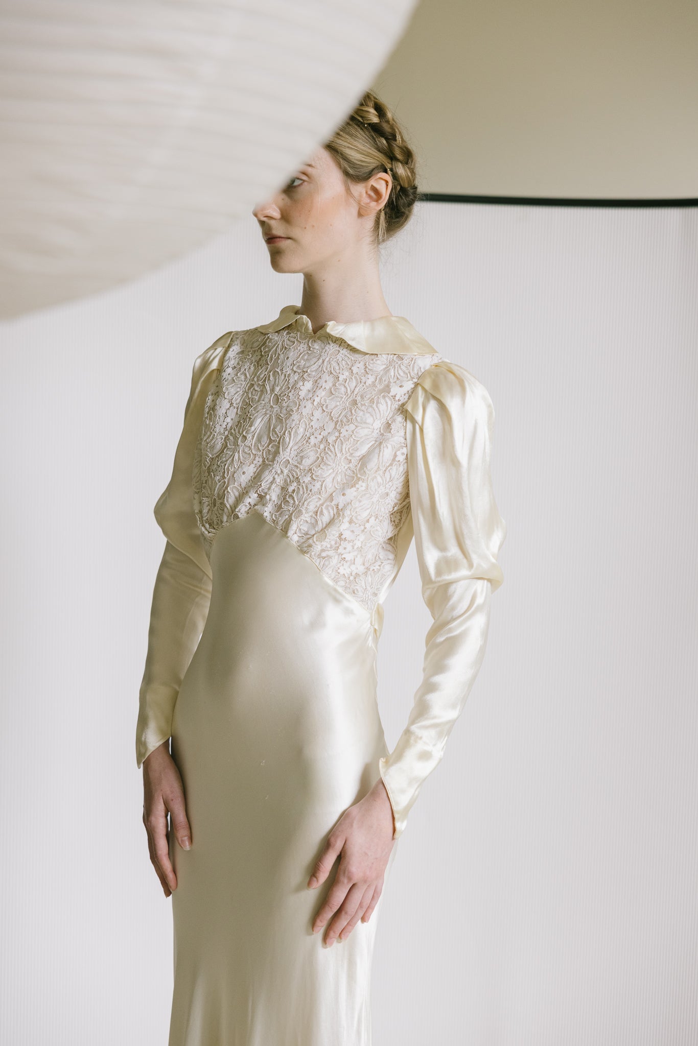 1930s European silk lace wedding gown