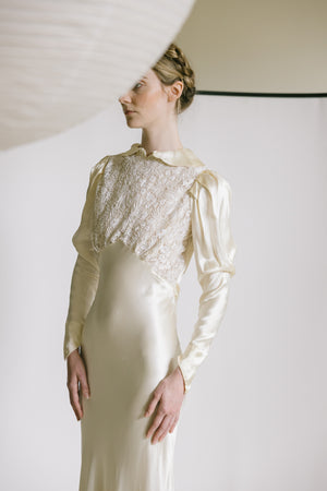1930s European silk lace wedding gown