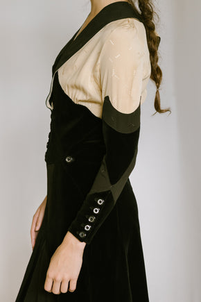 1930s art deco Crepe velvet dress