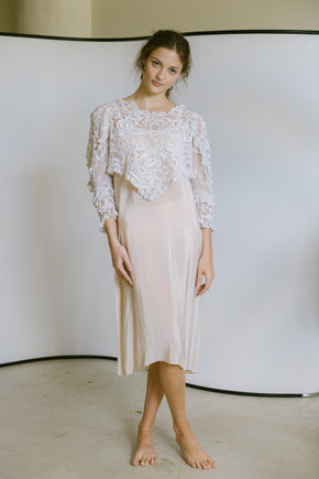 1910s pointed mixed lace embroidered blouse