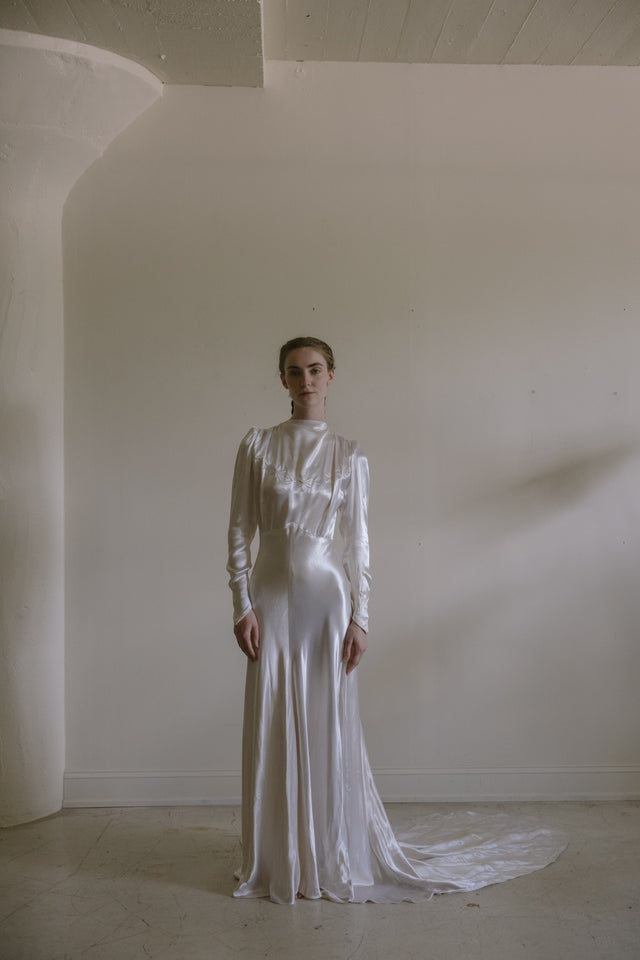 1930s English satin wedding gown