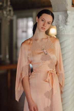 1930s bell sleeve silk lace peignoir robe