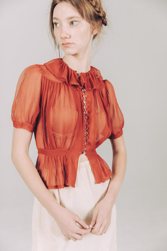 1930s silk chiffon glass beaded blouse
