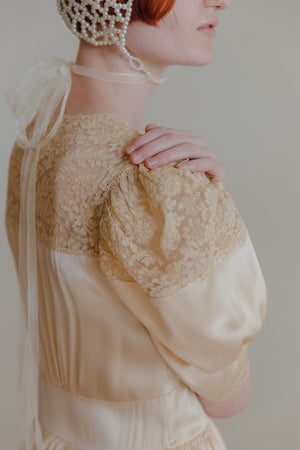 1930s French trousseau peignoir silk lace robe