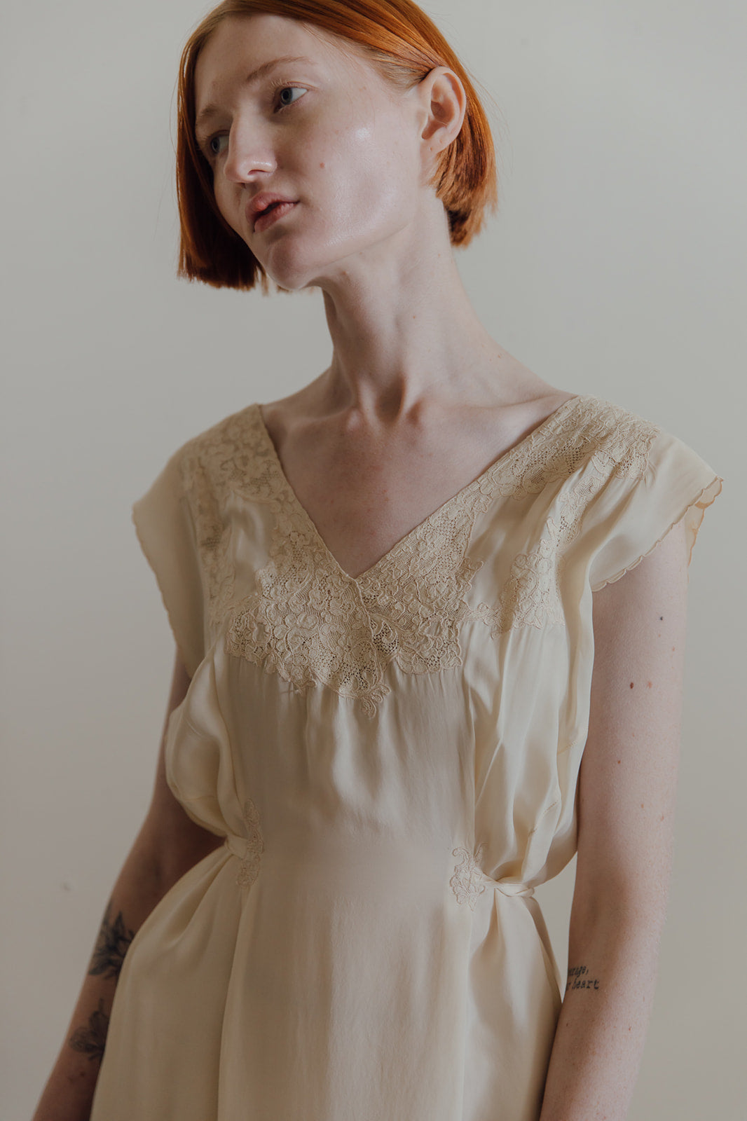 1930s Parisian silk + lace scalloped nightgown