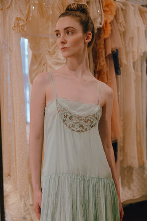 1930s sea foam silk cutwork slip