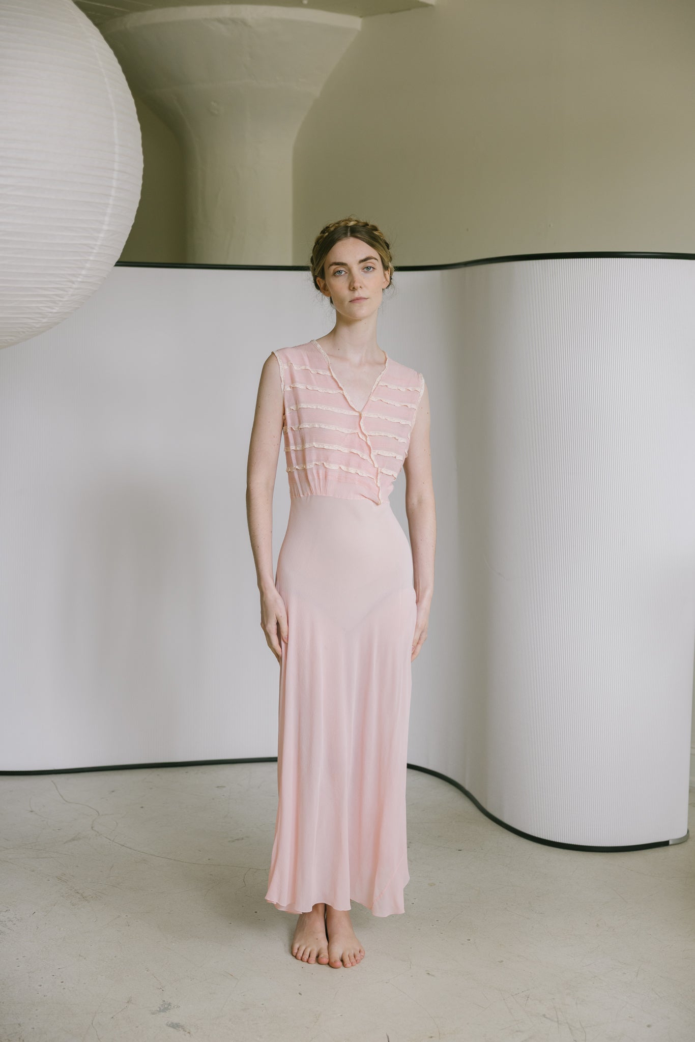 1930s crinkle silk chiffon gown, France