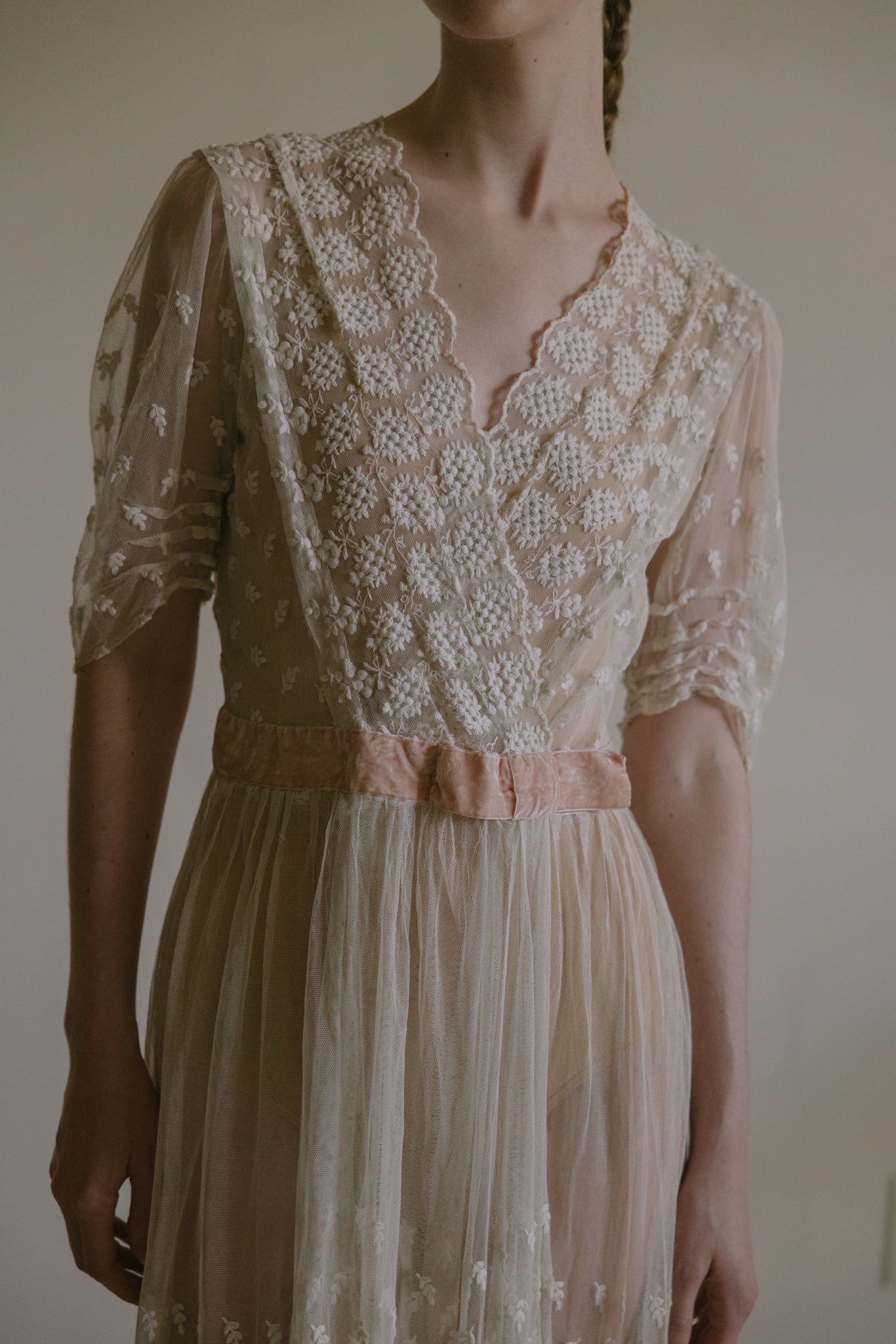 1912 schiffli embroidered tulle dress