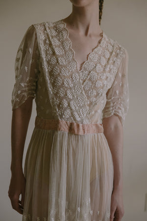 1912 schiffli embroidered tulle dress